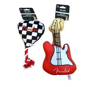 Fender Red Guitar and Black Guitar Pick Dog Toys